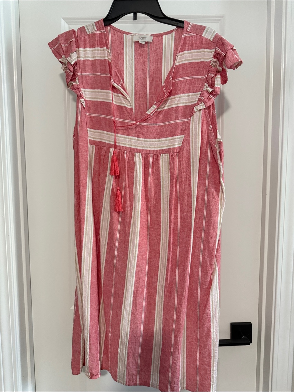 LOFT Pink & White Striped Tassel Summer Dress